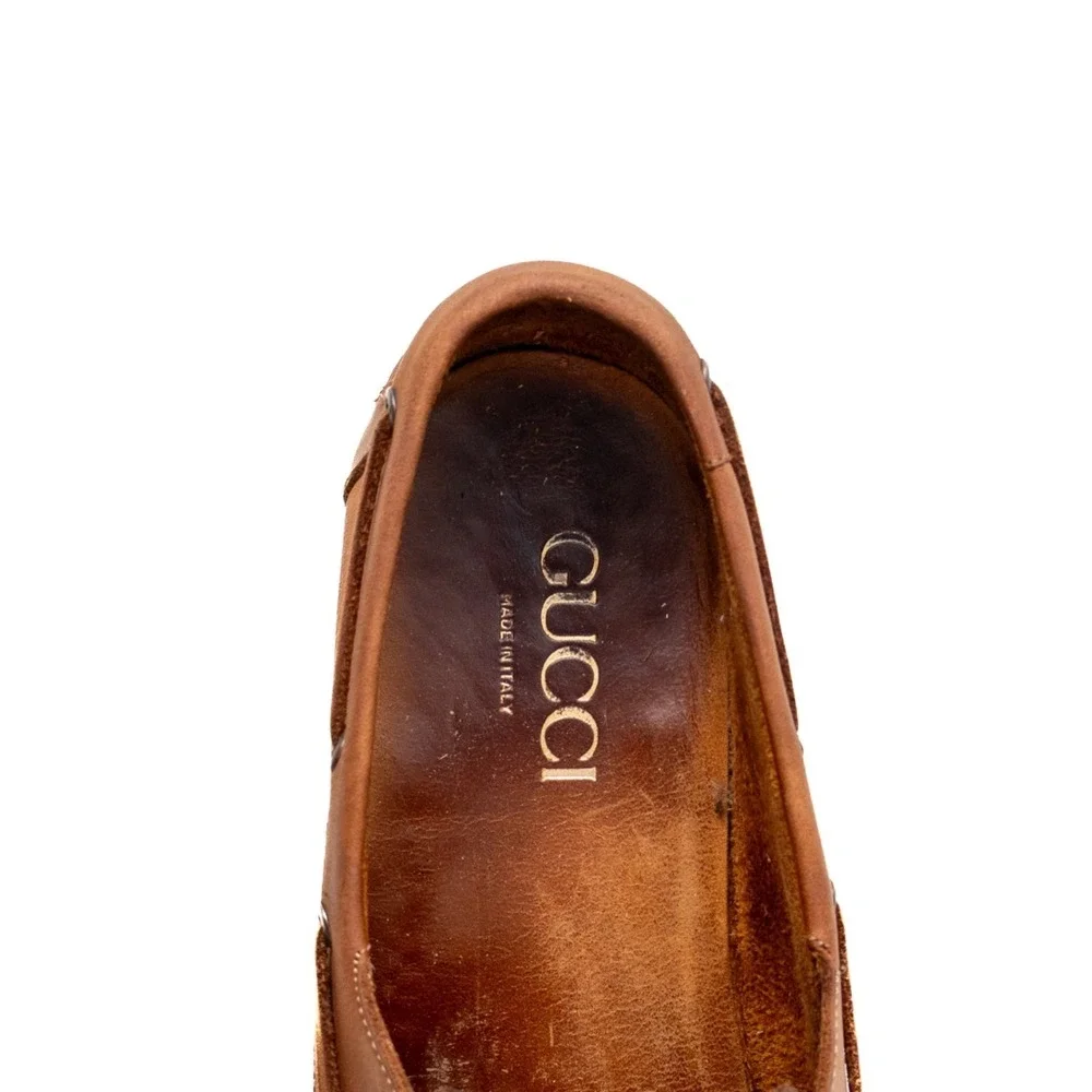 Gucci Men's Leather Boat‎ Shoes Brown Mens US 10 Moc Toe Lace Up Made in Italy